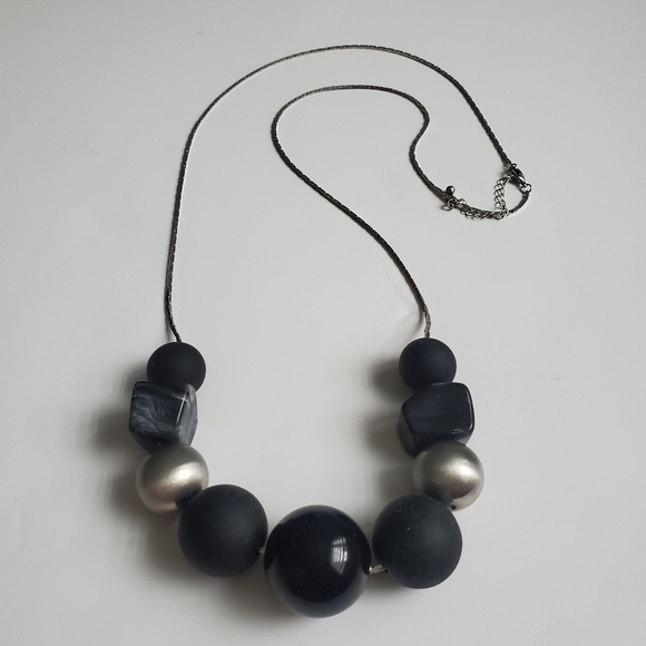 Beaded Statement Necklaces Blue Faceted Strung Beads & Black Onyx Gray Slider - Picture 2 of 9